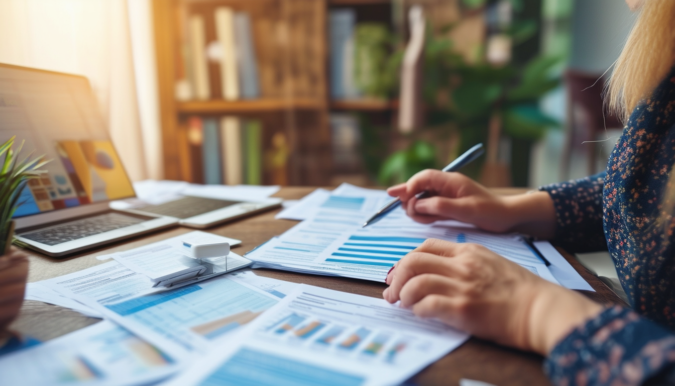 A person sitting at a desk with financial document