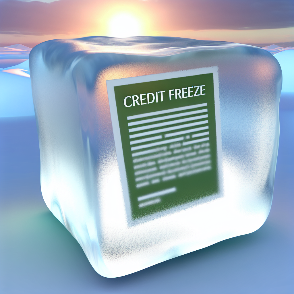 A visual metaphor for a credit freeze, showing a c
